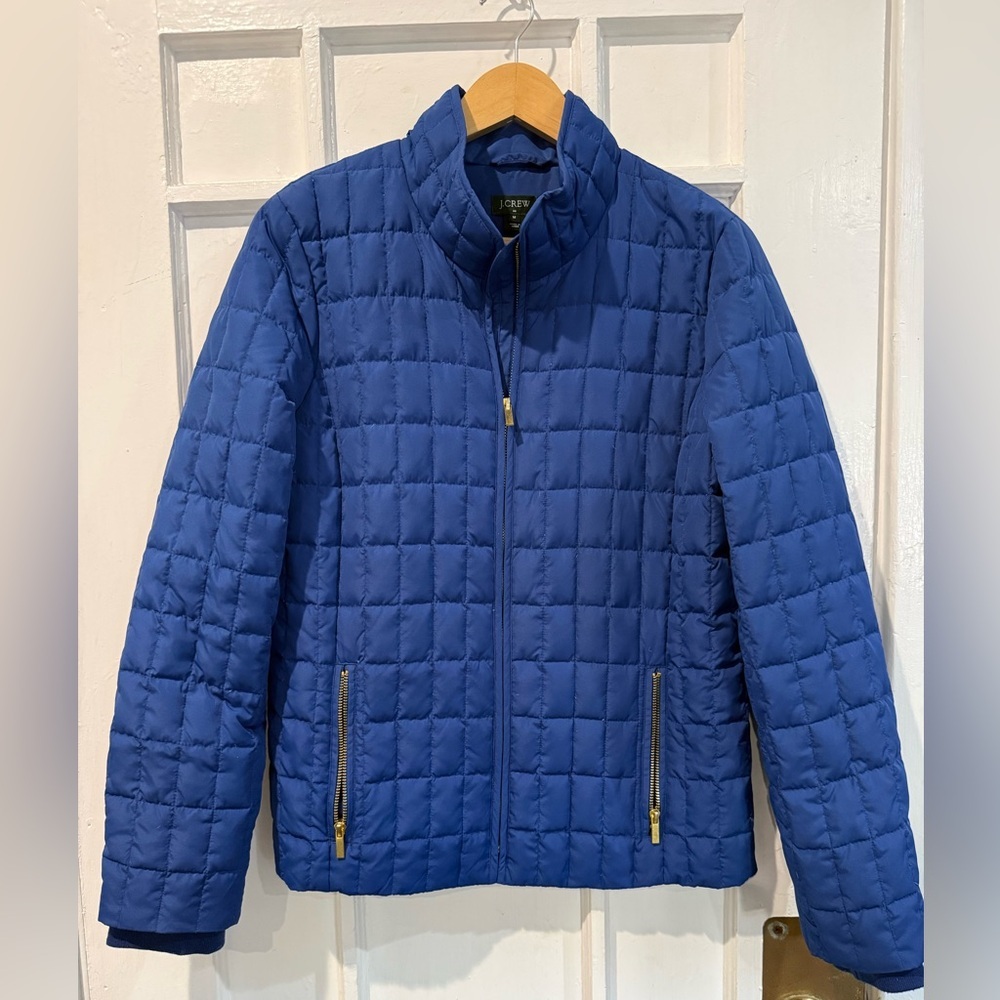J. Crew Navy Quilted Lightweight Jacket with Gold Hardware